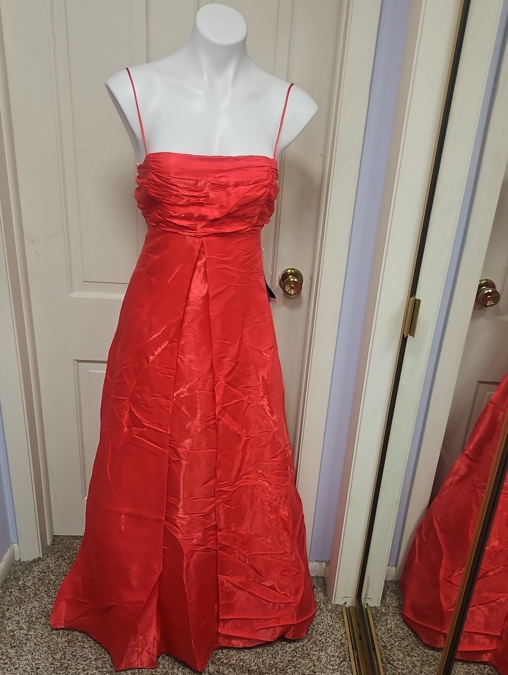 Aldo Red Satin Backless Tie-Back Evening Gown